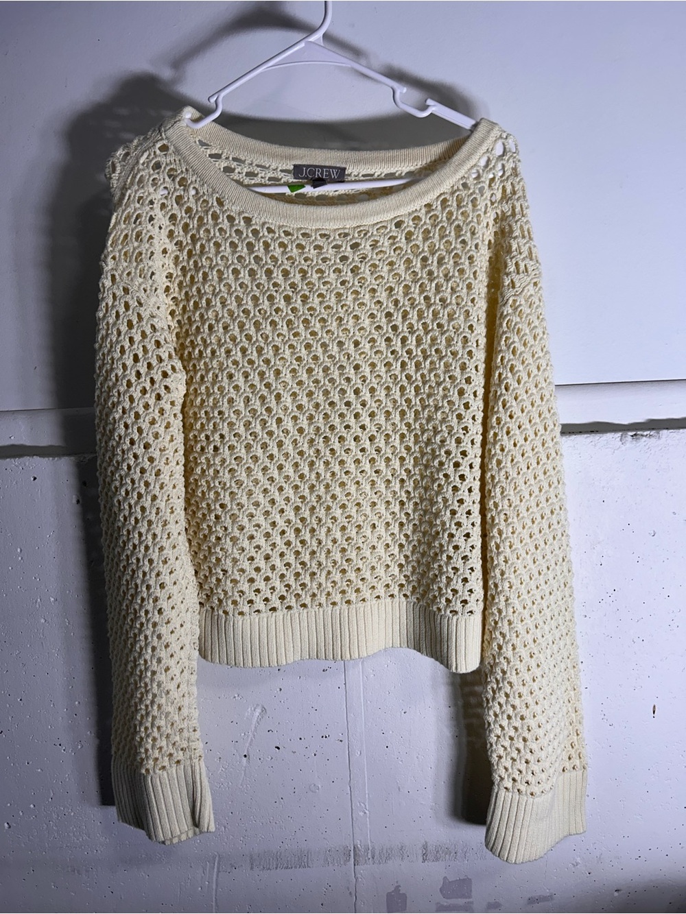 J. Crew Pale Yellow Open-Knit Crewneck Sweater